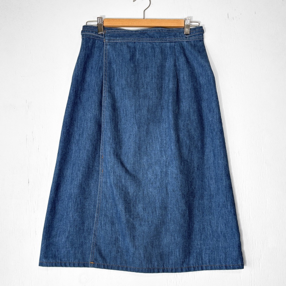 VTG 70s Levis Denim Wrap Skirt Sz M Wash A-Line Midi Tie Waist Western Retro - Picture 2 of 7